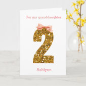 Roze Boog en Gouden Glitter 2e Verjaardag Kaart (Gele Bloem)