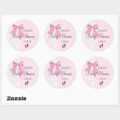 Roze Boog en Wit Kant Baby shower Favor Ronde Sticker (Vel)