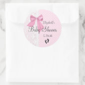 Roze Boog en Wit Kant Baby shower Favor Ronde Sticker (Tas)