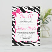 Roze Boog en Zebra Quinceanera Verjaardagsuitnodig Kaart (Staand voorkant)