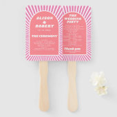 Roze boog en zonnestralen groovy bruiloft programm handwaaier (Voorkant en achterkant)