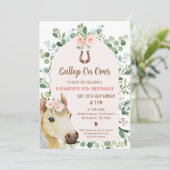 Roze boog gebladerte Paard Pony Verjaardag Kaart (Staand voorkant)