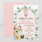 Roze boog gebladerte Paard Pony Verjaardag Kaart (Voorkant / Achterkant)