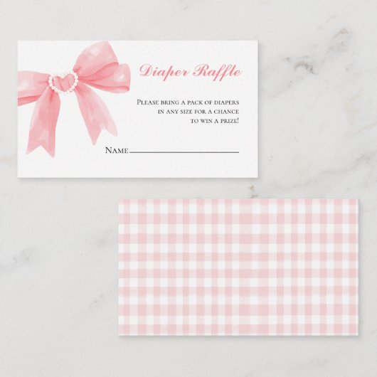 Roze boog gingham preppy baby shower Luier Raffle Informatiekaartje (Voorkant / Achterkant)