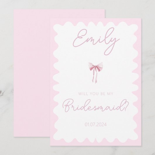 Roze boog golvend zal je mijn bruidsmeisje aanzoek kaart (Voorkant / Achterkant)