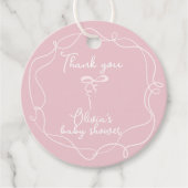 Roze boog golvende lijst elegante meisjesdouche da bedankjes labels (Voorkant)
