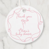 Roze boog golvende lijst elegante meisjesdouche da bedankjes labels (Voorkant)
