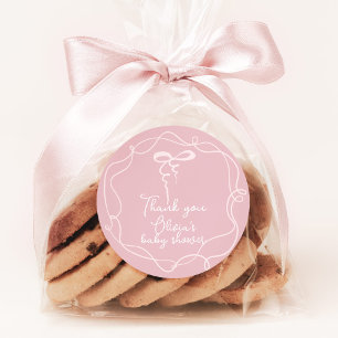 Roze boog golvende lijst elegante meisjesdouche da ronde sticker