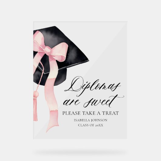 Roze boog gradatie diploma's zijn zoet neem een tr acryl bord (Voorkant)