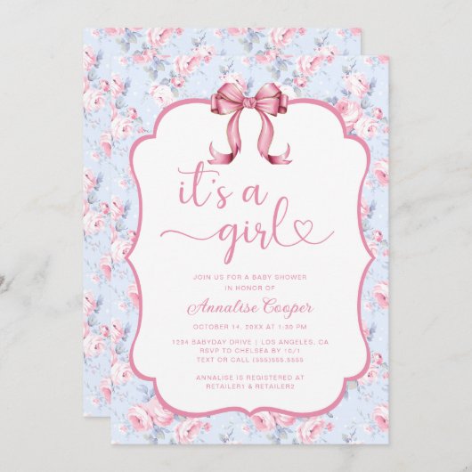 Roze boog Het is een meisje Baby shower Kaart (Voorkant / Achterkant)