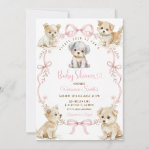 Roze Boog Hond Baby Shower Cute Puppy Bloemen Kaart