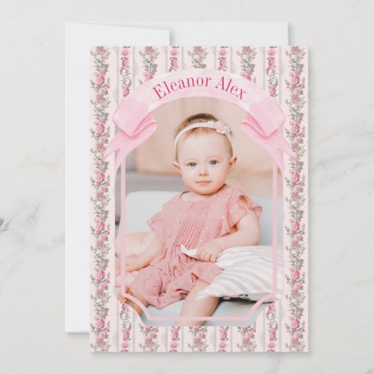 Roze boog is ze niet oeverful meisje 1e verjaardag kaart (Achterkant)