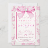 Roze boog is ze niet oeverful meisje 1e verjaardag kaart (Voorkant)