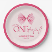 Roze boog Kleine Miss Onederful 1e verjaardag Papieren Bordje (Voorkant)