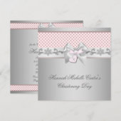 Roze Boog Kruis Meisjes Roze Doop Christen Kaart (Voorkant / Achterkant)