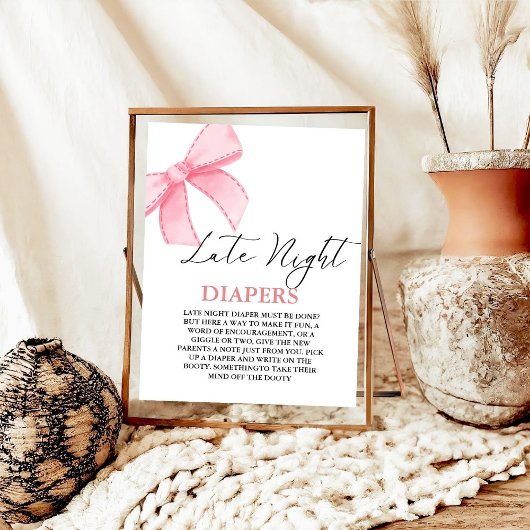 Roze boog Late Night Luier Baby shower Spel Poster
