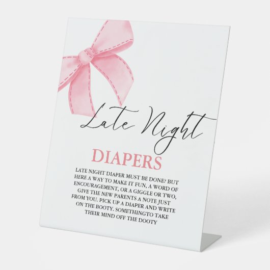 Roze boog Late Night Luier Baby shower Spel Reclamebord Met Voetstuk (Voorkant)