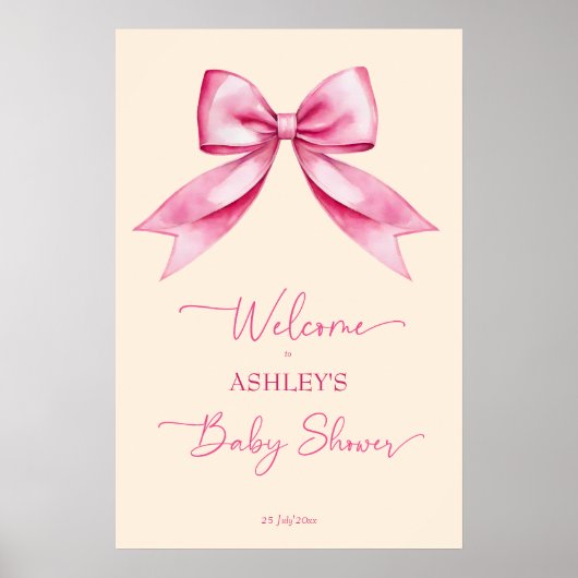 Roze boog lint baby shower elegant welkomstbord poster (Voorkant)