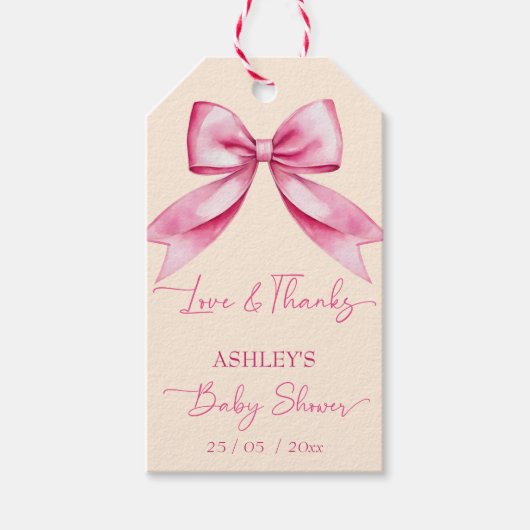 Roze boog lint baby shower schattig dank u gunst cadeaulabel (Voorkant)