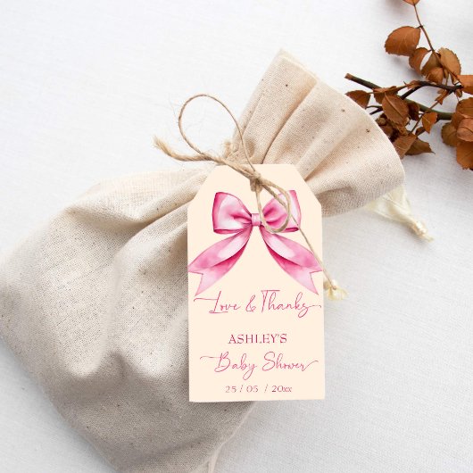 Roze boog lint baby shower schattig dank u gunst cadeaulabel