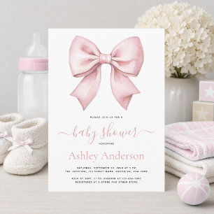 Roze Boog Meisje Baby Shower Kaart