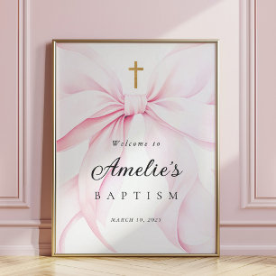 Roze Boog Meisje Doop Welkom Poster