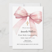 Roze boog meisje Eerste Communie Kaart (Voorkant)