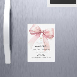 Roze boog meisje Eerste Communie Magnetische Uitnodiging