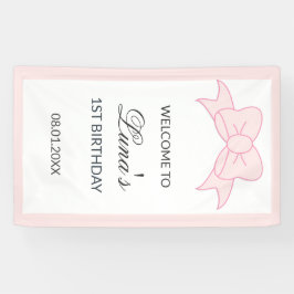 Roze Boog Meisje Kinderen 1e Verjaardag Spandoek