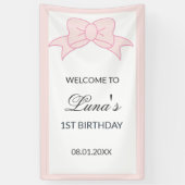 Roze Boog Meisje Kinderen 1e Verjaardag Spandoek (Verticaal)