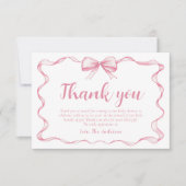 Roze boog meisje lint Baby shower dank u kaart (Voorkant)