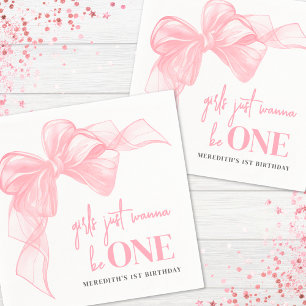 Roze Boog Meisjes 1e Verjaardag Servet