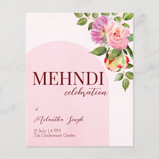 Roze boog met rozen budget, uitnodiging (Voorkant)