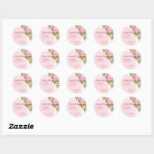 Roze boog met rozen gepersonaliseerde media bedank ronde sticker (Vel)