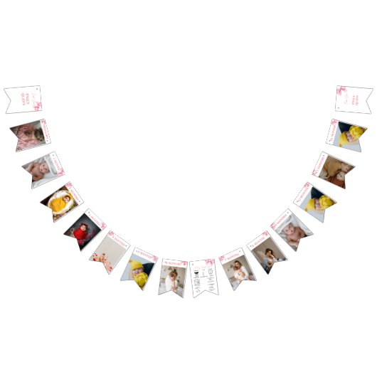 Roze boog mijlpaal banner, 12 maanden, verjaardag vlaggetjes (Alle)