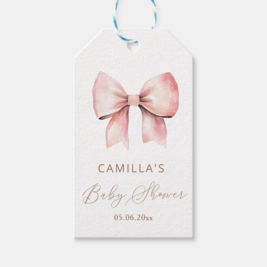 Roze boog minimalistisch meisje Baby shower Cadeaulabel (Voorkant)