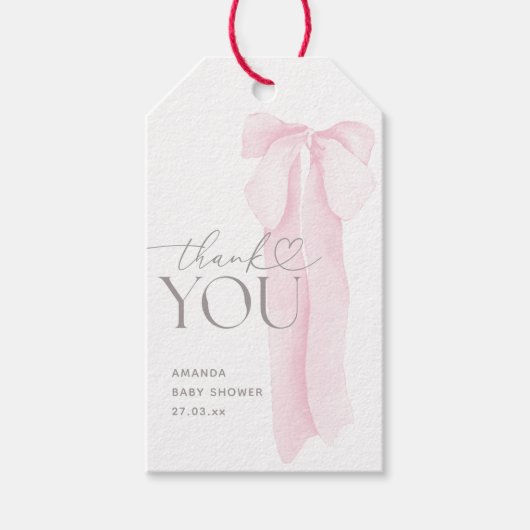 Roze boog minimalistisch meisje Baby shower Cadeaulabel (Voorkant)