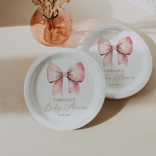 Roze boog minimalistisch meisje Baby shower Papieren Bordje