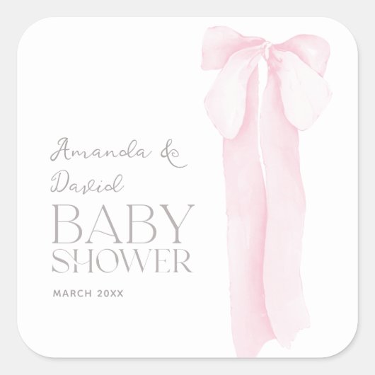 Roze boog minimalistisch meisje Baby shower Vierkante Sticker (Voorkant)
