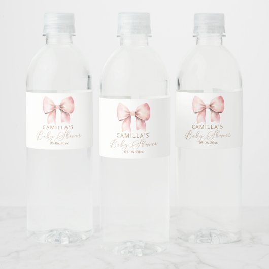 Roze boog minimalistisch meisje Baby shower Waterfles Etiket (Flessen)