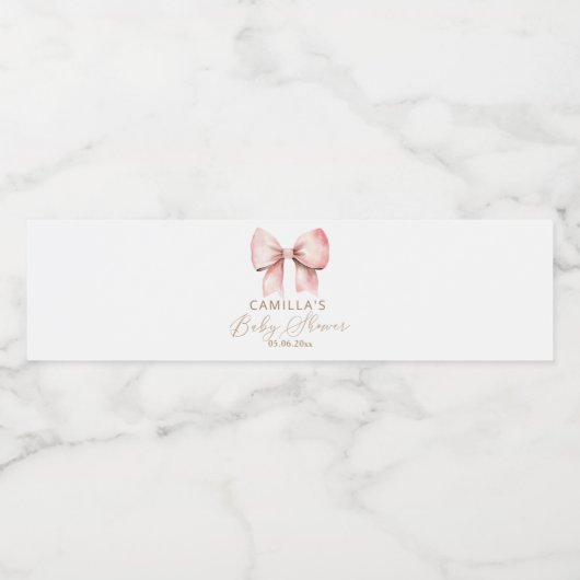 Roze boog minimalistisch meisje Baby shower Waterfles Etiket (Enkel label)