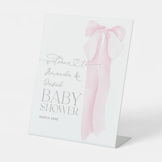 Roze boog minimalistisch meisje Baby shower welkom Reclamebord Met Voetstuk (Voorkant)