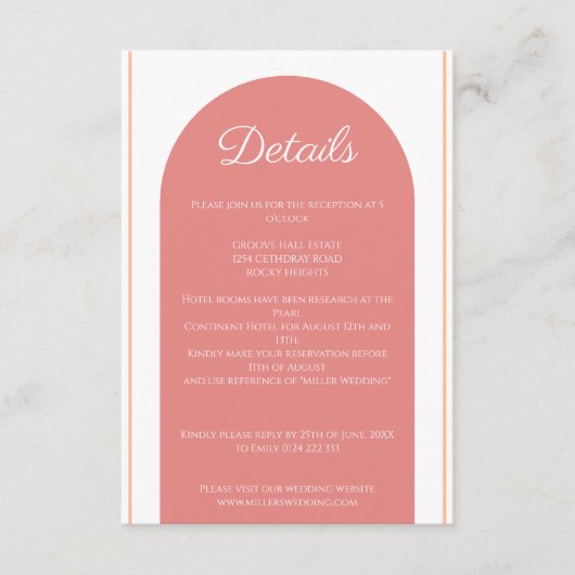 Roze boog minimalistische bruiloft informatiekaartje (Voorkant)