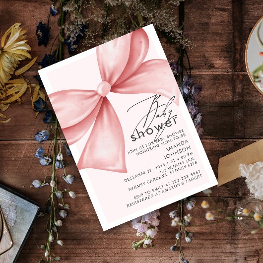 Roze boog Modern Elegant Baby shower Uitnodiging