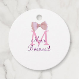 Roze boog monogram bruidsmeisje moderne girly rust bedankjes labels