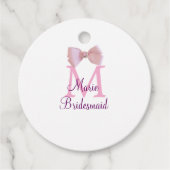 Roze boog monogram bruidsmeisje moderne girly rust bedankjes labels (Voorkant)