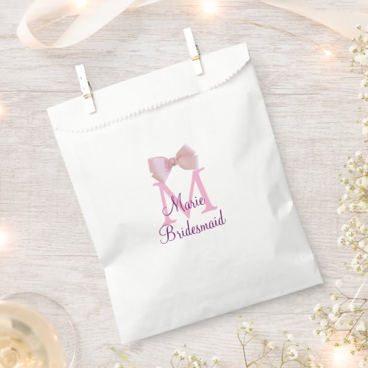 Roze boog monogram bruidsmeisje moderne girly rust bedankzakje (Geknipt)