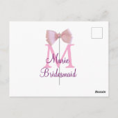 Roze boog monogram bruidsmeisje moderne girly rust briefkaart (Achterkant)
