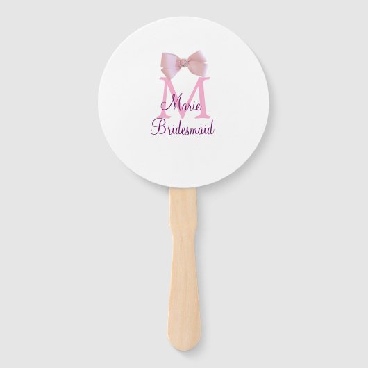 Roze boog monogram bruidsmeisje moderne girly rust handwaaier (Achterkant)