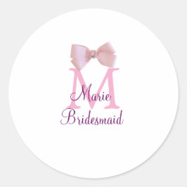 Roze boog monogram bruidsmeisje moderne girly rust ronde sticker